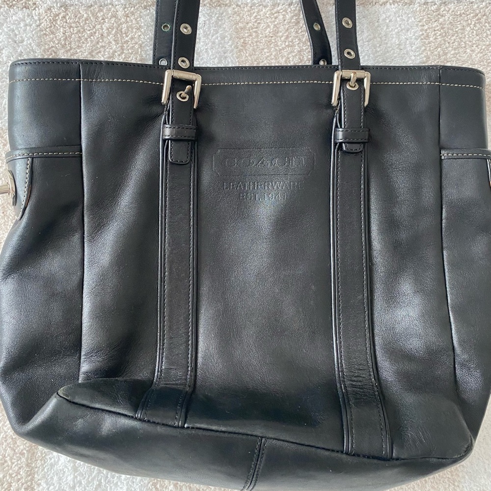 Coach black leather tote